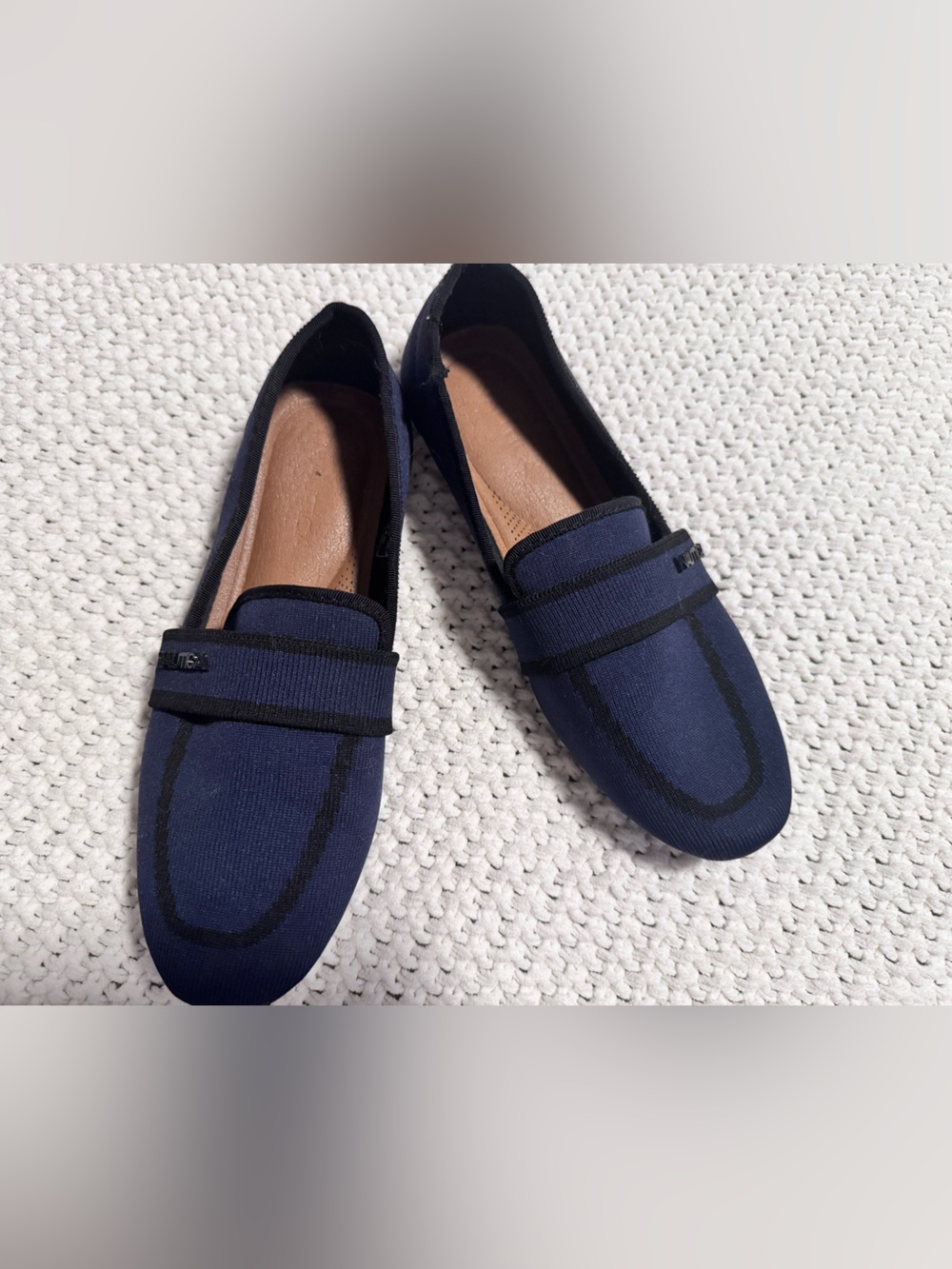 Nautica Navy Blue Knit Slip-On Loafers with Black Trim | Like New